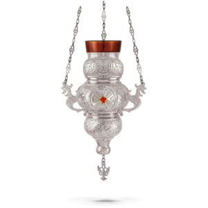 Orthodox Vigil Oil Candle Kerkyraiko N2 Silver Plated with Stone