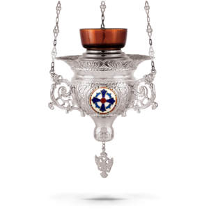 Orthodox Vigil Oil Candle Byzantine N4 Silver plated with Cross Enamel Details