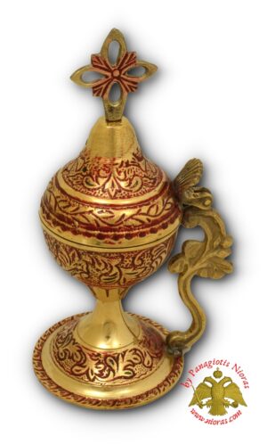 Orthodox Brass Incense Burner 18cm Red Color
