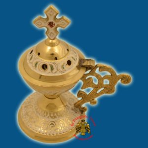 Ορθόδοξο Λιβανιστήρι 13εκ Μπρούτζινο Χρώμα Άσπρο με Χερούλι Άμπελος