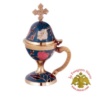 Home Orthodox Traditional Censer Brass 13cm Blue Enamel