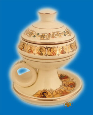 Ορθόδοξο Λιβανιστήρι Πορσελάνη με Καπάκι Μπεζ