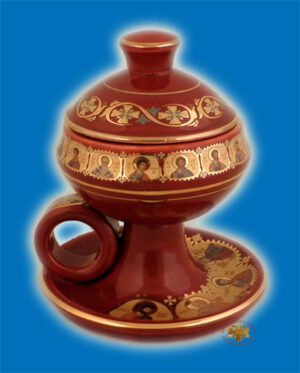 Ορθόδοξο Λιβανιστήρι Πορσελάνη με Καπάκι Κόκκινο