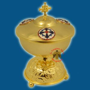 Orthodox Incense Case Vessel Gold Plated with Enamel Details