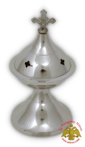 Orthodox Incense Box with Cross 7x14cm Metal Nickel