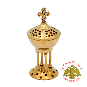 Traditional Greek Metal Brass Incense Box 4 Legs with Top Cross Lid