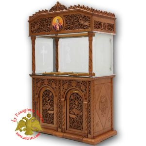 Μανουάλι Ξυλόγλυπτο Διπλό Ø 60εκ με εσωτερική Λαμπαδοθήκη