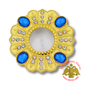 Λειψανοθηκη Στρογκυλή με Βιδα και Μπλε Πέτρα 4x4x2cm