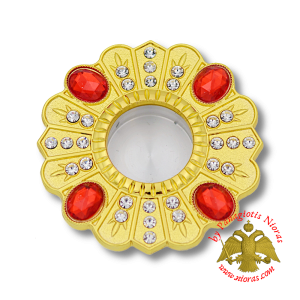 Small Reliquary Round with Screw Back 4x4x2cm Gold Plated - Red