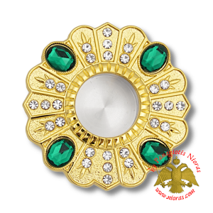 Small Reliquary Round with Screw Back 4x4x2cm Gold Plated - Green