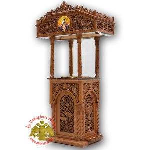 Μανουάλι Ξυλόγλυπτο Μονό Ø 50εκ με εσωτερική Λαμπαδοθήκη