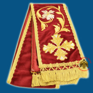 Kορδέλα Ευαγγελίου Χρυσοκέντητη Mε Βελούδο Σχέδιο Λουλουδι με Δίχρωμο Σταυρό