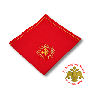 Maktro Holy Communion Divine Liturgy Purificator Burgandry Cotton Cloth with Gold Thread Cross Details Design F
