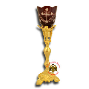 Holy Table Altar Vigil Oil Candle With Christ H:36cm Gold Plated