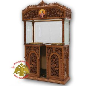 Orthodox Church Wood Carved Candelabra Double Candle Tray Ø 50cm With Holy Icon in the Center