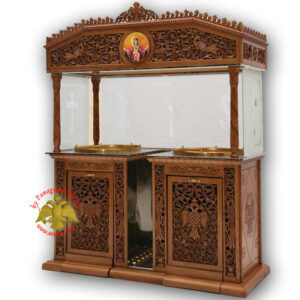 Orthodox Church Wood Carved Candelabra Double Candle Tray Ø 60cm With Holy Icon in the Center