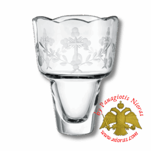 Romanian Orthodox Hand Carved Glass Clear Cup 8.5×11.5cm
