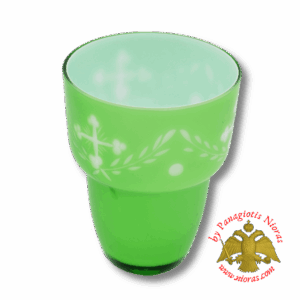 Romanian Orthodox Cross Carved Glass Cups Green White B 8.5X11.5cm
