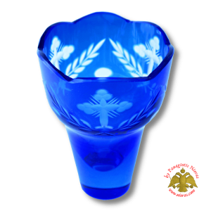 Romanian Orthodox Cross Carved Glass Cups Blue