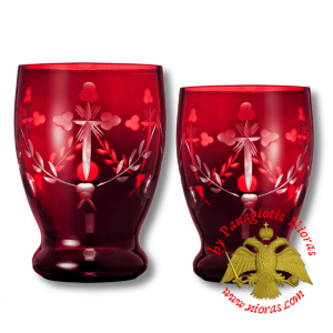 Romanian Hand Carved Orthodox Glass Votive Standing Cup Red 7,6x11cm