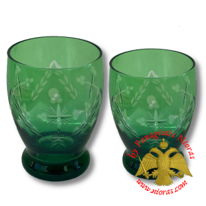 Romanian Hand Carved Orthodox Glass Votive Standing Cup Green 7,6x11cm