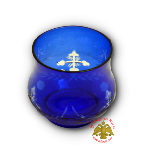 Romanian Orthodox Tea Light Glass Cross Cut Blue B'