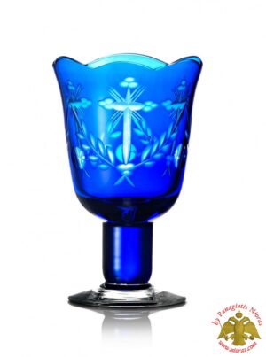 Χειροποίητη Ρουμάνικη Μπλέ Κανδηλοκούπα με ποδαρακι 9x13cm