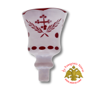 Louserna Orthodox Carved Cross Glass Votive Cup with Poll - White Red Colour h:13cm