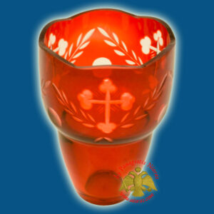 Romanian Orthodox Hand Carved with Crosses Votive Glass Cup Red 8.50x10.50cm
