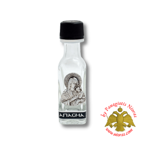 Holy Water or Holy Oil Bottle Tall Square with Holy Metal Theotokos Icon