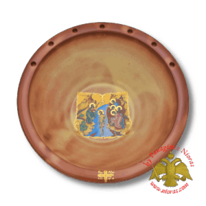 Orthodox Porcelain Holy Water Bowl with Holy Icons Brown