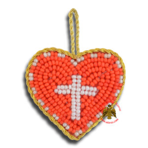 Orthodox Filakto Amulet Pendant Red Heart with White Cross Beads