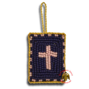 Orthodox Filakto Amulet Pendant Rectangular with Cross Beads Design Blue & Pink
