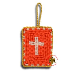 Orthodox Filakto Amulet Pendant Rectangular with Cross Beads Design Red & White