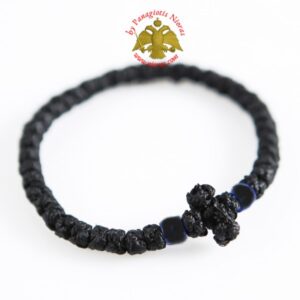 Orthodox Prayer Rope Waxed Black With Cross Black Stones