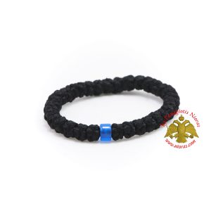 Orthodox Prayer Rope Black Wool 33 knots with Blue Beads