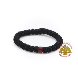 Orthodox Prayer Rope Black Wool 33 knots with Red Beads