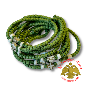 Orthodox Christian Green Prayer Rope with Metal Cross