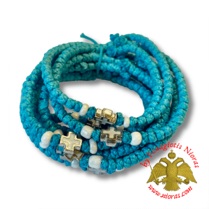 Orthodox Christian Turquoise Prayer Rope with Metal Cross