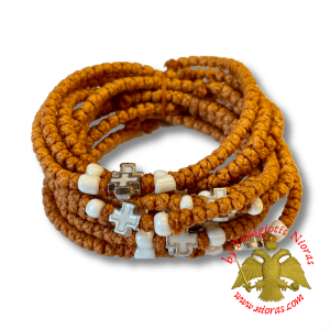 Orthodox Christian Brown Prayer Rope with Metal Cross