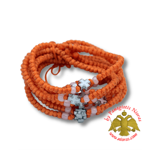 Orthodox Christian Orange Prayer Rope with Metal Cross