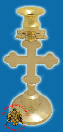Altar Holy Table Candle Stand Cross Design Brass Plated