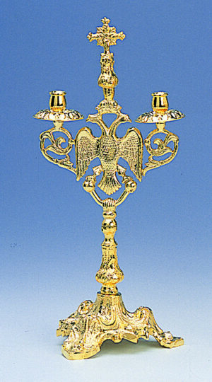 Eagle Figure Double Candle Stand Gold Plated