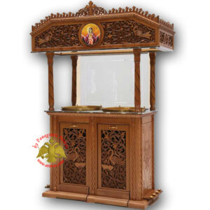 Orthodox Church Wood Carved Candelabra Double Candle Tray Ø 50cm With Holy Icon in the Center