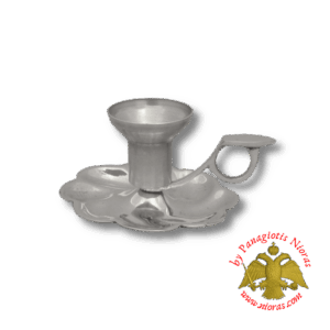 Traditional Single Candle Stand with Plate and Handle Nickel Plated