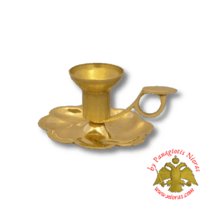 Traditional Single Candle Stand with Plate and Handle Brass Polished