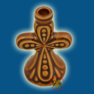 Κηροπήγιο Κεραμικό Πορσελάνη Σταυρός Καφέ 7εκ