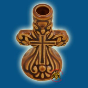 Candle Holder Orhtodox Cross Colored Ceramic Brown 8cm