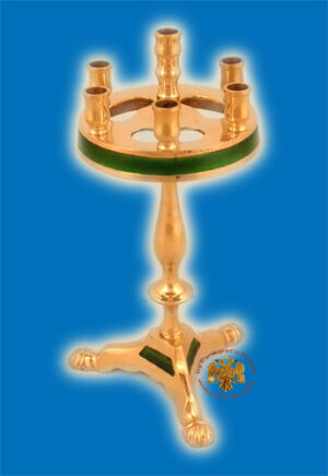 Metal Brass Candle Stand Round Green 21cm