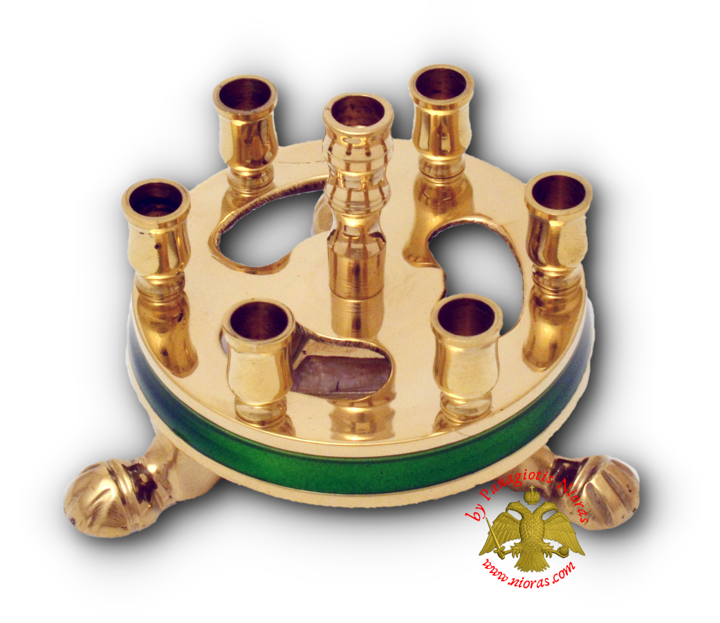 Metal Brass Candle Stand Round Green 9cm